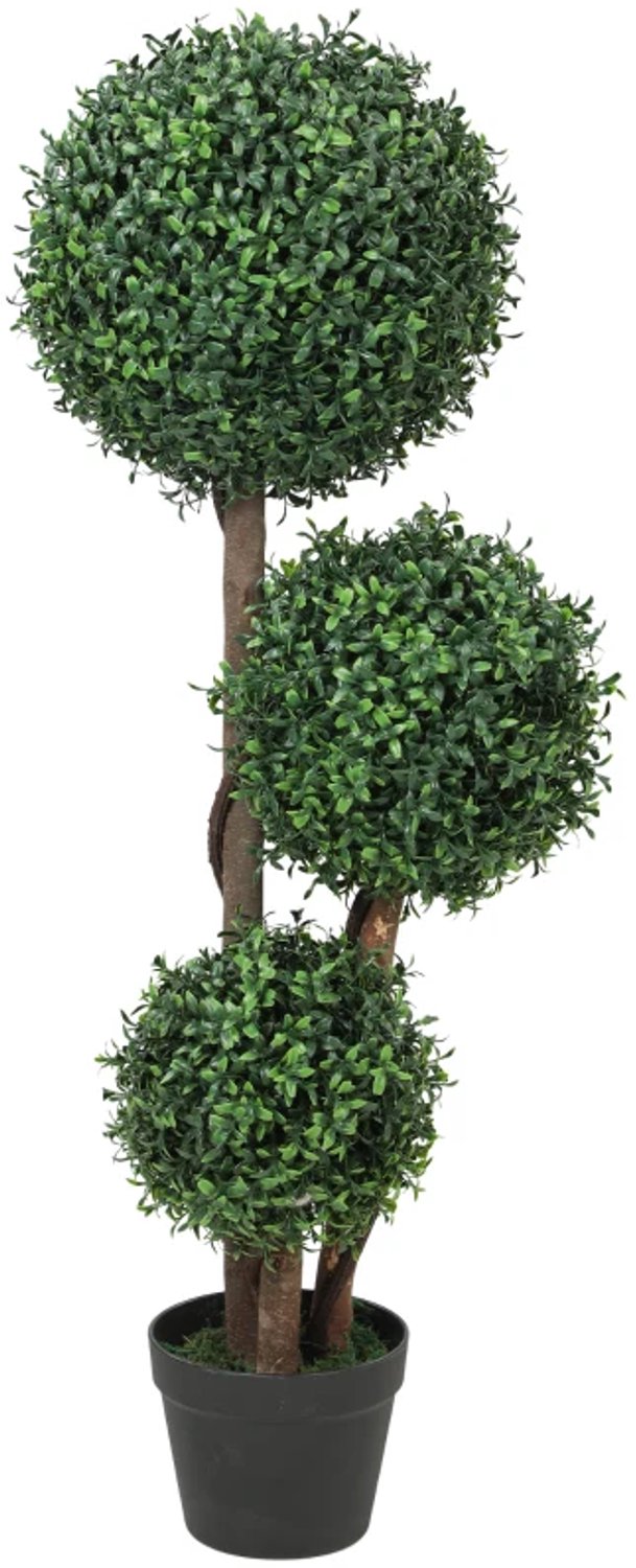 ZYLARO Kunstbuxusbol - Driebolvorm - Houten stam - Inclusief pot - 30 x 30 x 100 cm - Groen