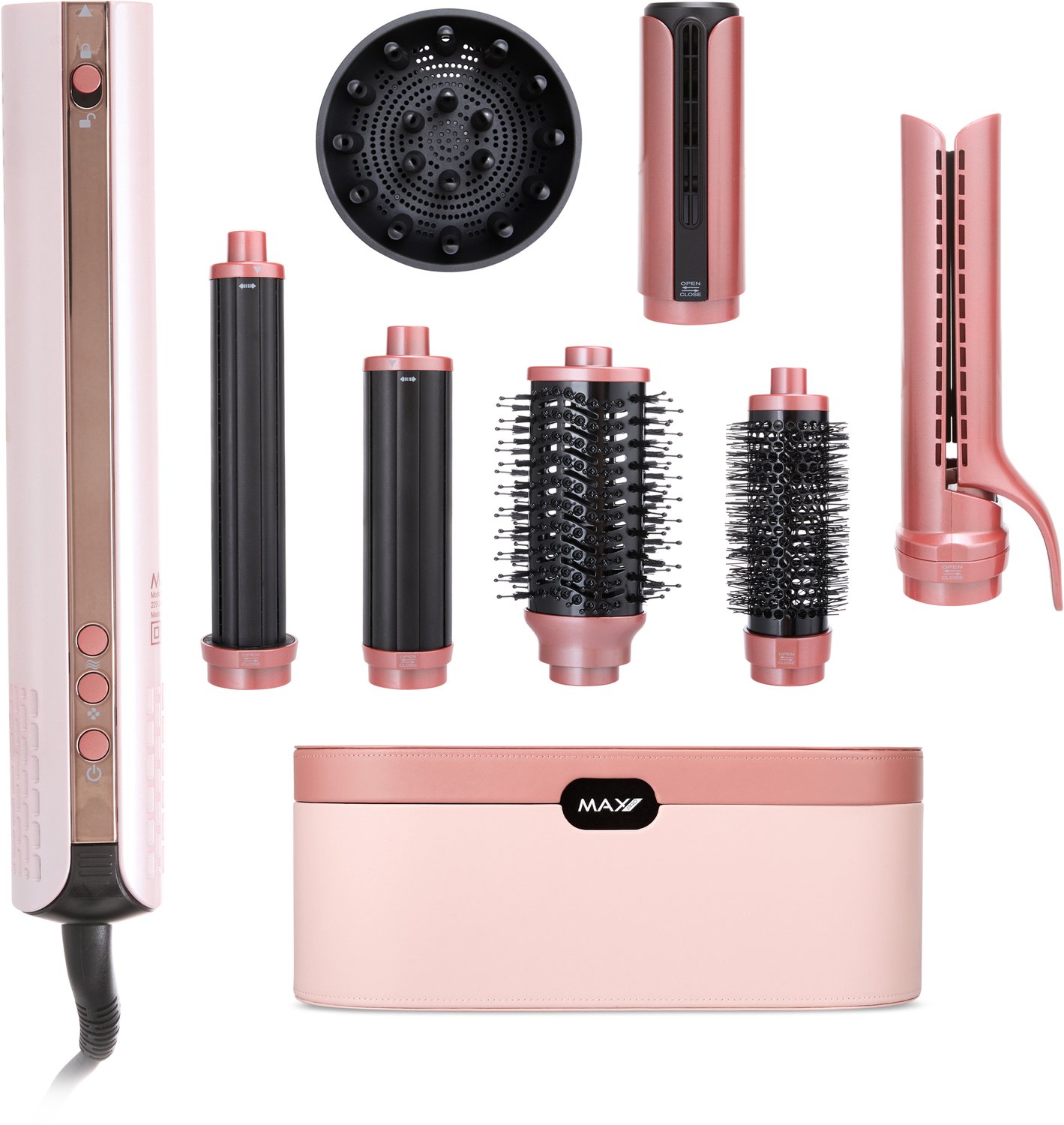 Max Pro Aerostyler Pro - Multistyler 7-in-1 - Föhnborstel met 7 Opzetstukken - 1300W - Krullen, Drogen en Volume - Coolshot - Burnt Blush - 3 Snelheid