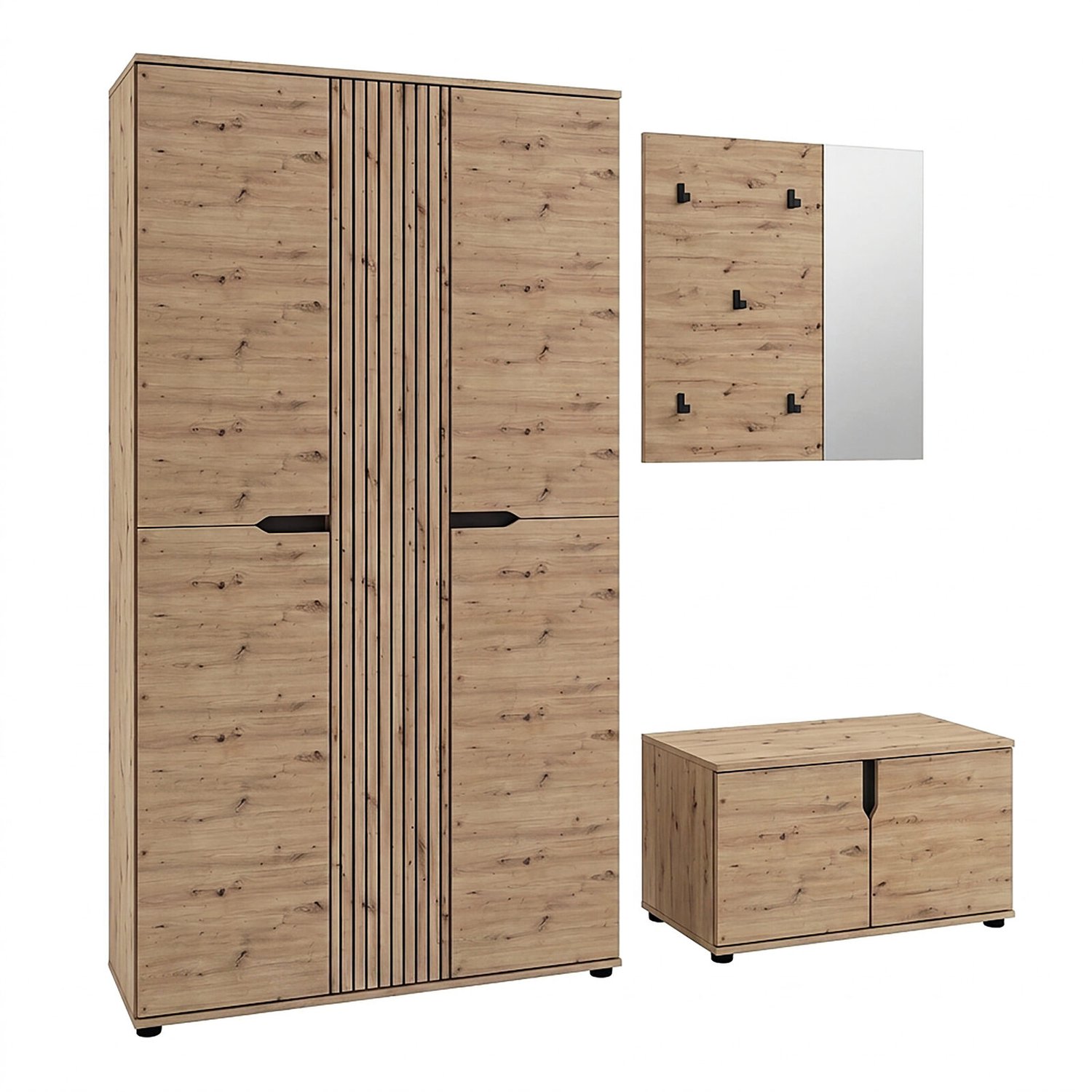 Furnilux Keno Garderobekast 3-delige Set Artisan Eiken 199x191x37 cm – Hal & Garderobe Artisan Eiche Nachbildung