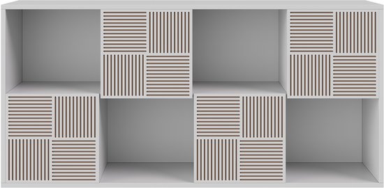 Kinderboekenkast 125x30x60 cm, vakkenkast met 4 deuren, opbergkast voor speelgoed, boeken en accessoires, speelgoedkast voor kinderkamer, wit
