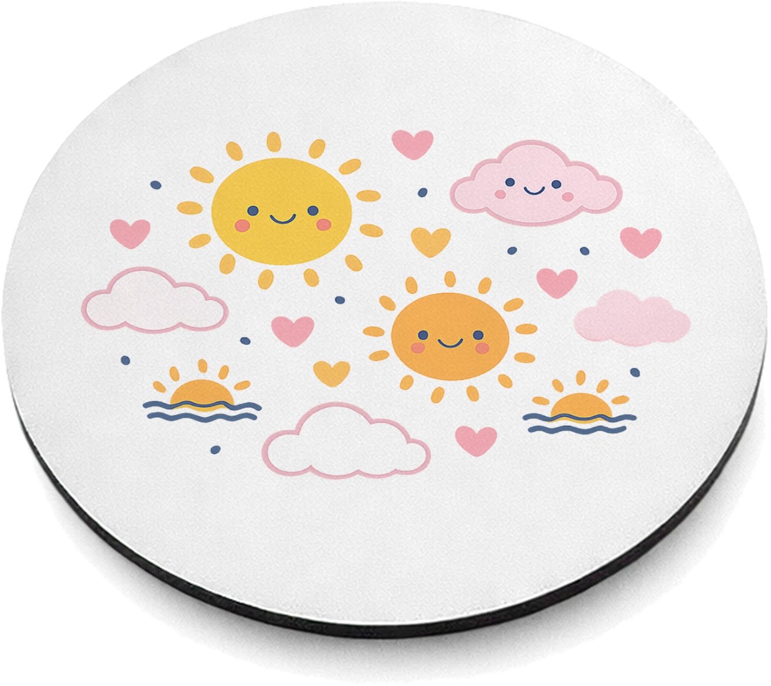 Mr Cadeautjes MDF magnetische fotolijst rond Ø 9,5 - design Speelse regendag met vriendelijke weer-icoontjes | cadeau Wit