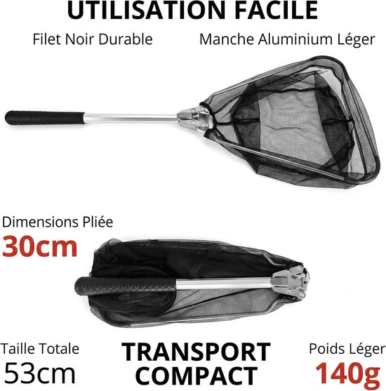 Opvouwbaar Schepnet - Zwart - 53 cm - Telescopisch Nylon Visnet - Voor Karper en Forel — afbeelding 4