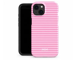MIM Amsterdam - Pink Punch - Geschikt voor iPhone 13/14 - Telefoonhoesje - Shockproof Case - Roze met Roze Strepen - Striped Design - Beschermhoes - Trendy Phone Case