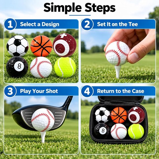 Set van 6 Golfballen - Multicolor - Standaardmaat - Met Sportmotieven - Voor Beginners en Gevorderden — afbeelding 3