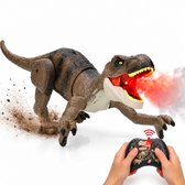 Silvergear® Bestuurbare Dino T-Rex - RC Auto Dino met Afstandsbediening - Interactief Dinosaurus Speelgoed met Rookeffect, Licht & Geluid - 15 km/h - Oplaadbaar - Tyrannosaurus Rex Speelgoed - Bruin - Cadeau voor Jongens 3,4,5,6,7,8,9,10+ Jaar