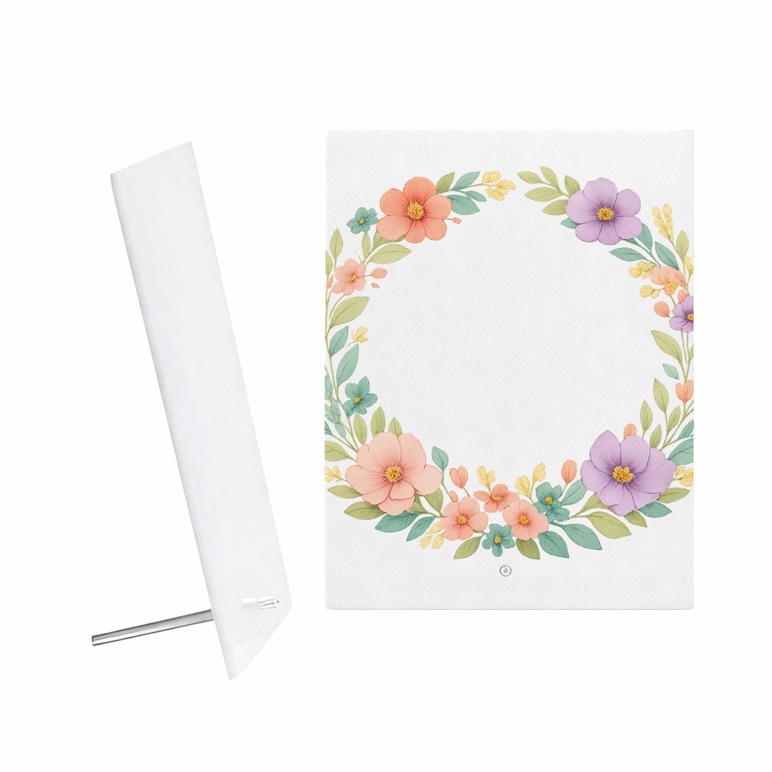 Mr Cadeautjes Glazen fotopaneel Ronde seizoenskrans met buitenste ring van bladeren en binne - 15 x 20 cm, staand - glas, decoratie, wanddecoratie | cadeau Wit