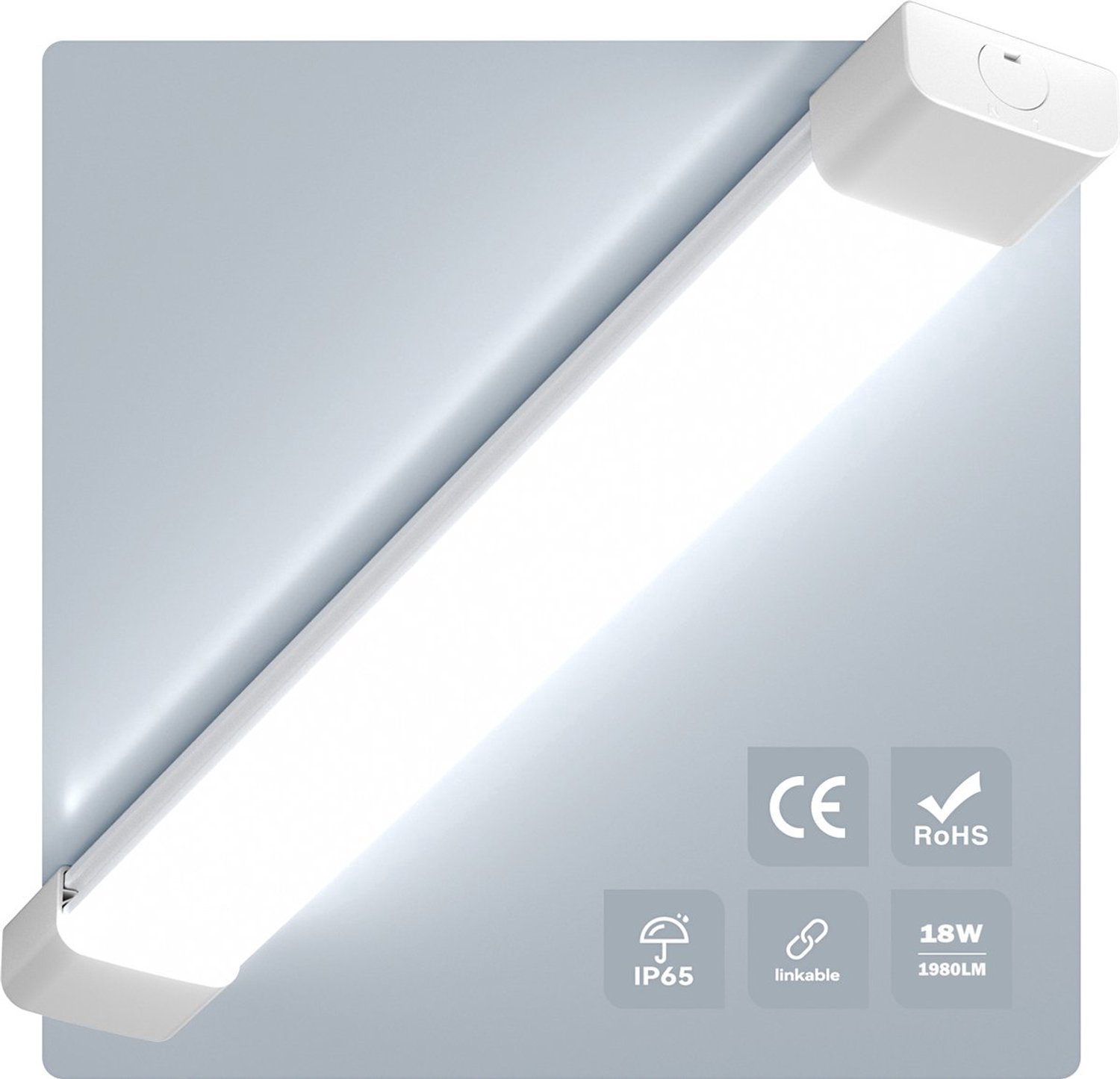anten LED Feuchtraum Armatuur - LED Batten 60 cm 18W 1980lm 6000K - Koud Wit - IP65 Waterdichte - LED TL Armatuur - Koppelbaar met Stekker - Garage & Kelder - Wit Koel wit