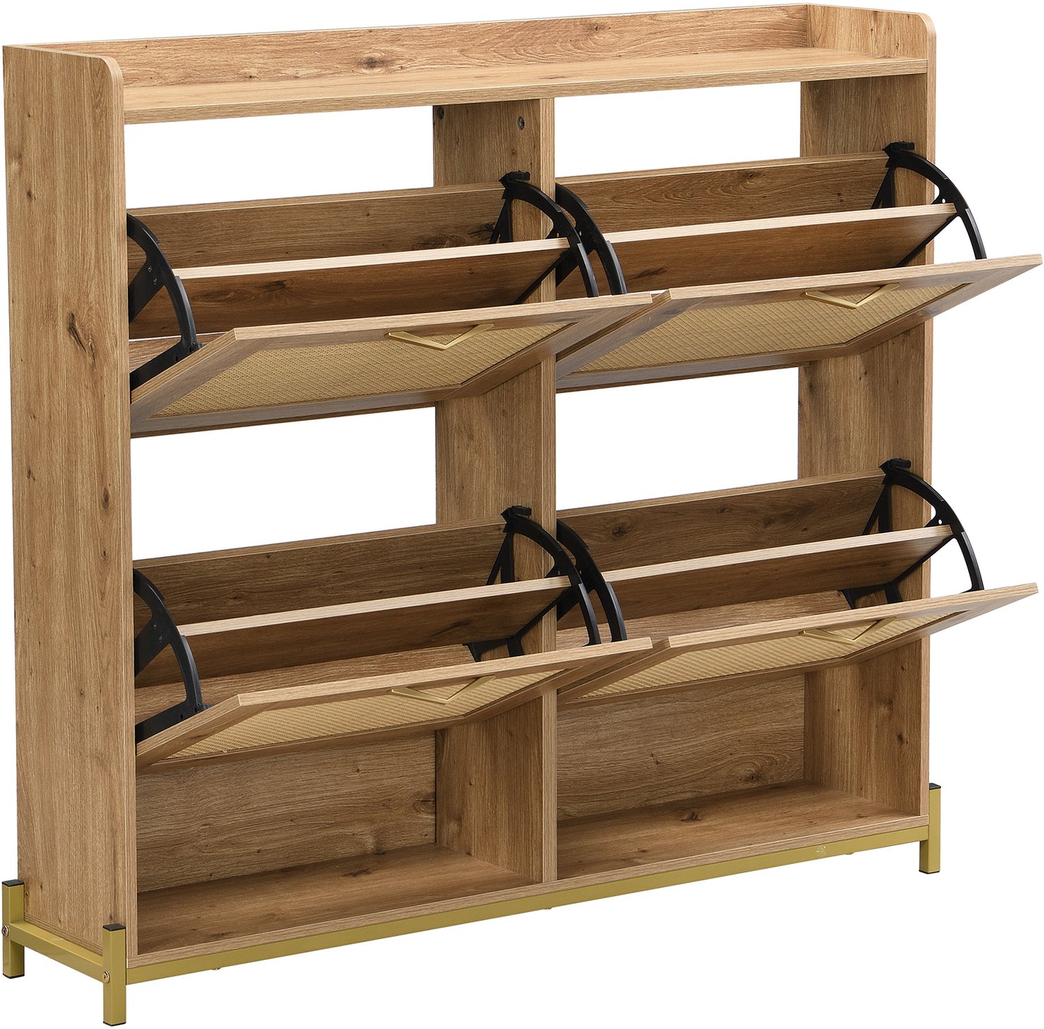 Ropilly Schoenenkast - 108,5 x 24 x 100 cm - Met 4 deuren en bovenplank - MDF in houtkleur met metalen frame - Voor de hal en entree
