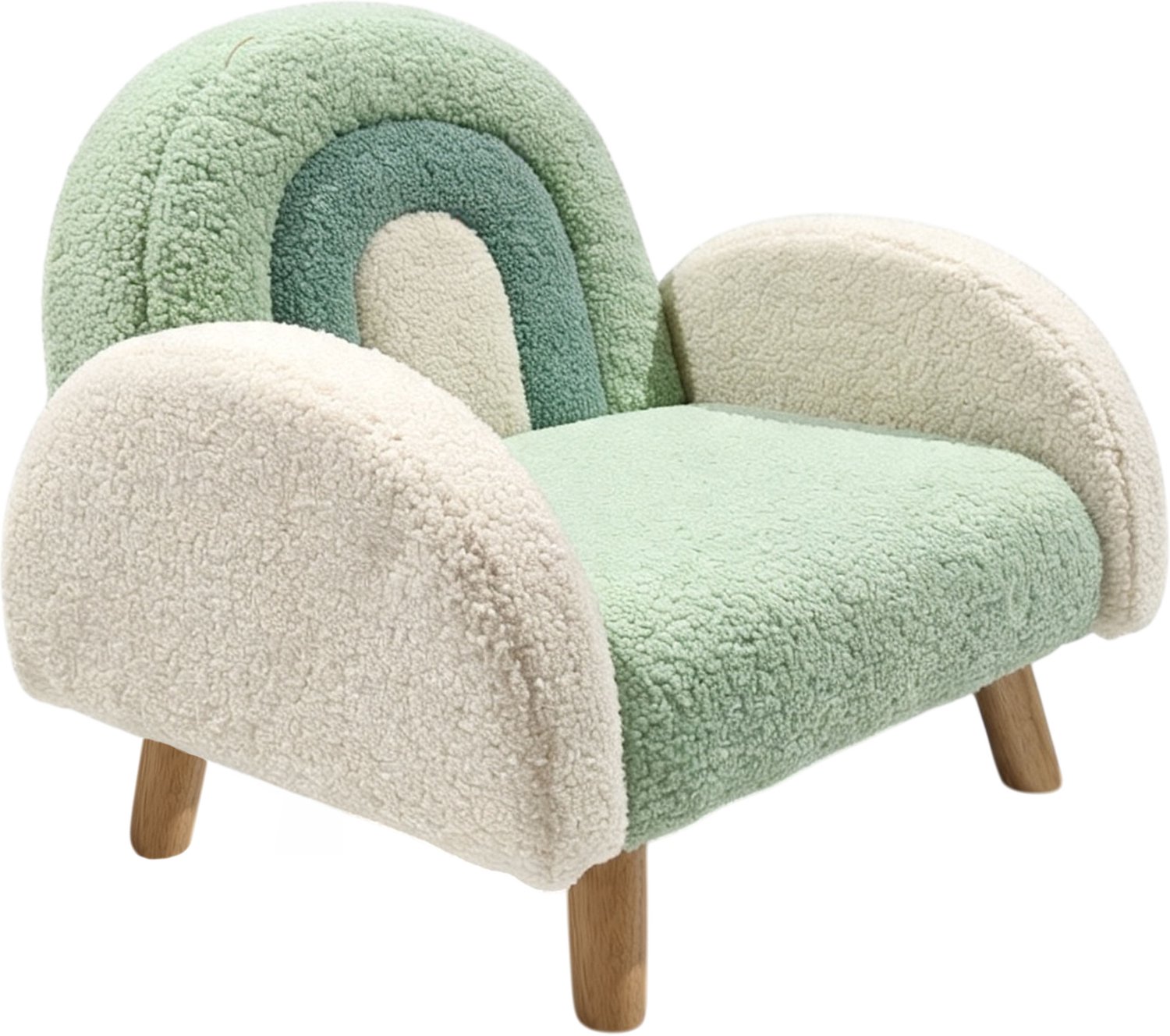 Sunny Milou Kinderfauteuil Teddy Groen – 47 x 55 x 46 cm – Kinderstoel met Regenboogdesign – Gestoffeerde Fauteuil voor Kinderkamer en Speelkamer – Houten Frame – Max. 100 kg – Peuterstoeltje voor Binnen vanaf 3 jaar