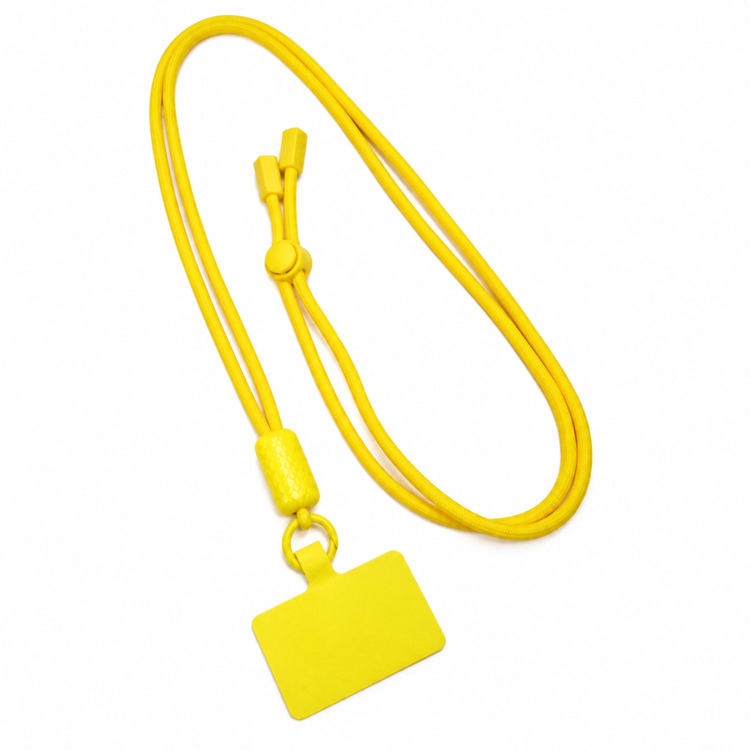Telefoonkoord citroengeel van polyester met metalen sluiting, voor om de nek of crossbody, inclusief bevestigingsplaatje