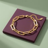Lundholm Elaine Armband Dames Goudkleurig - Paperclip Schakelarmband 18 + 5,5 cm - Premium Stainless Steel Jewellery PVD Goud Verguld - Hypoallergene Sieraden - Sinterklaas Cadeautjes - Bedankt Cadeautje - Cadeau Collega - my Lundholm