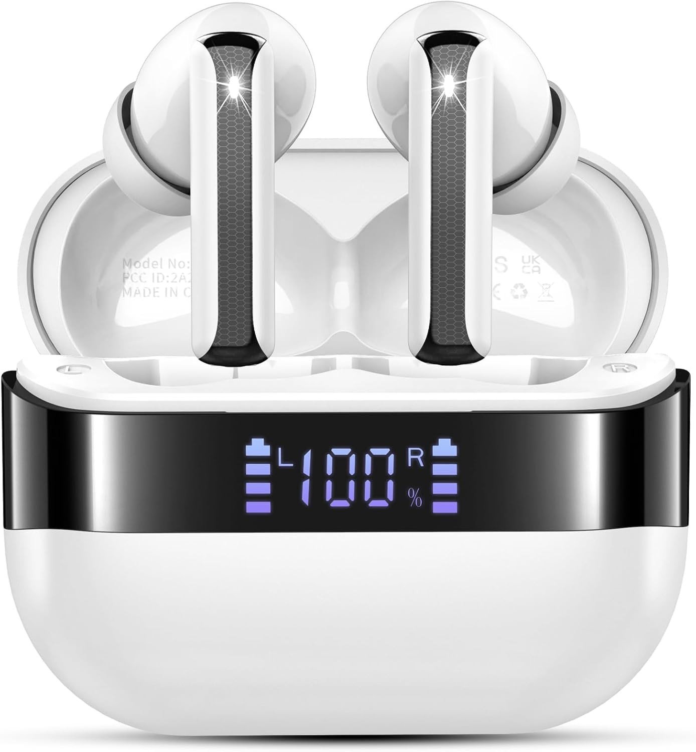 Draadloze Hoofdtelefoon - Zwart-Wit - In-Ear - Bluetooth 5.4 met 56 Uur Speeltijd - Voor Sport en Entertainment