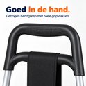 Close-up van het gebogen handvat met twee antislip gripvlakken.
