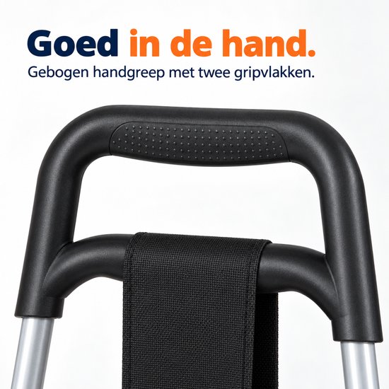 Close-up van het gebogen handvat met twee antislip gripvlakken.