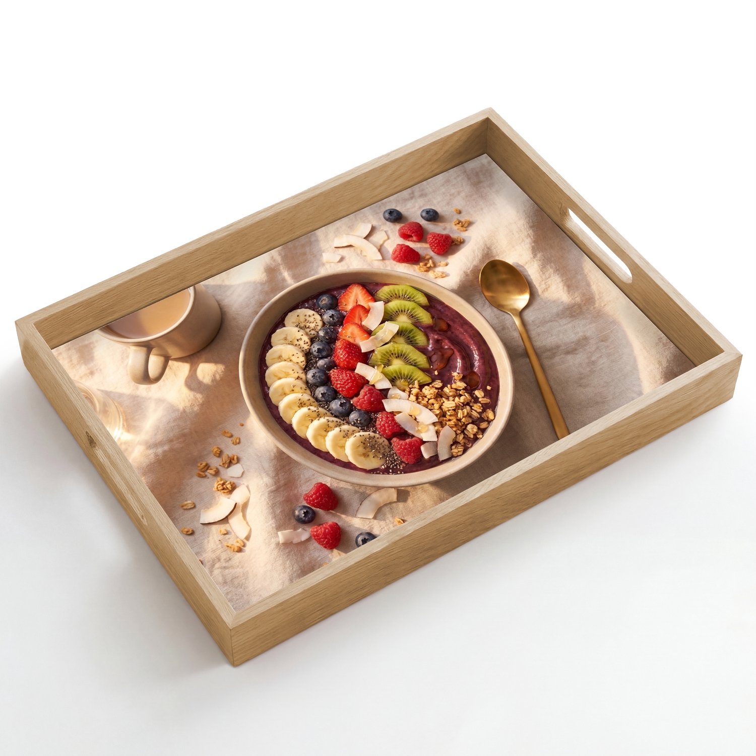 Dienblad hout 50x35 cm - Schootdienblad - Eten - Ontbijtkom - Fruit - Gezond - Kleurrijk - Borrelplank rechthoek - Plateau dienbladen