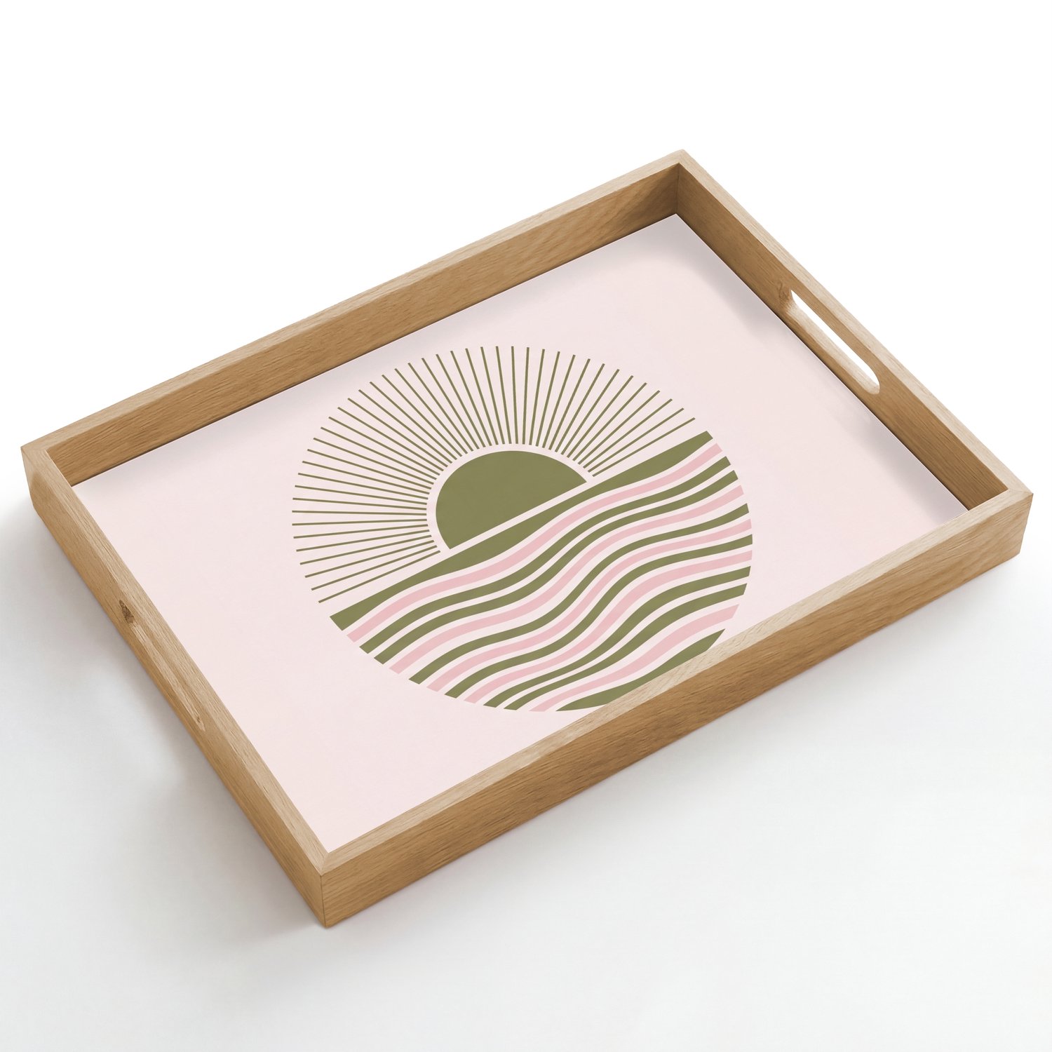 Dienblad hout 50x35 cm - Schootdienblad - Zon - Zee - Abstract - Modern - Roze - Borrelplank rechthoek - Plateau dienbladen