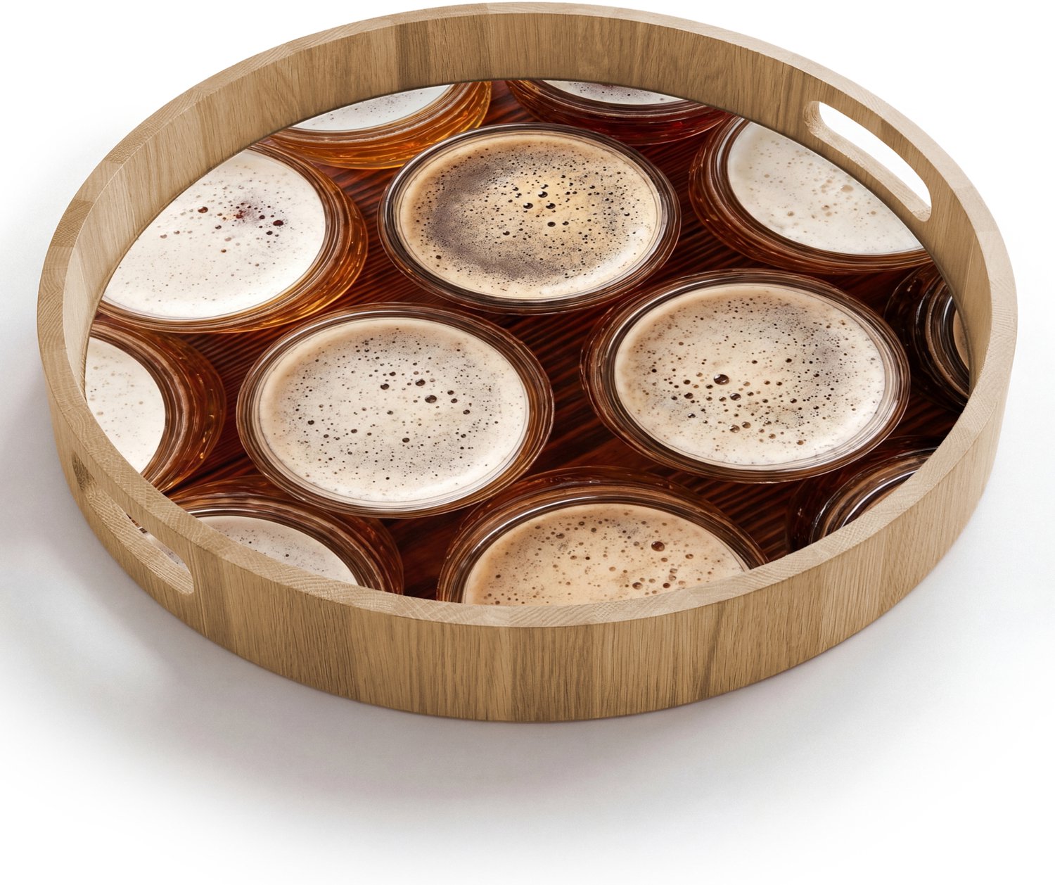 Dienblad rond 40x40 cm - Schootdienblad hout - Eten - Glazen - Drank - Patroon - Bruin - Borrelplank rechthoek - Plateau houten dienbladen