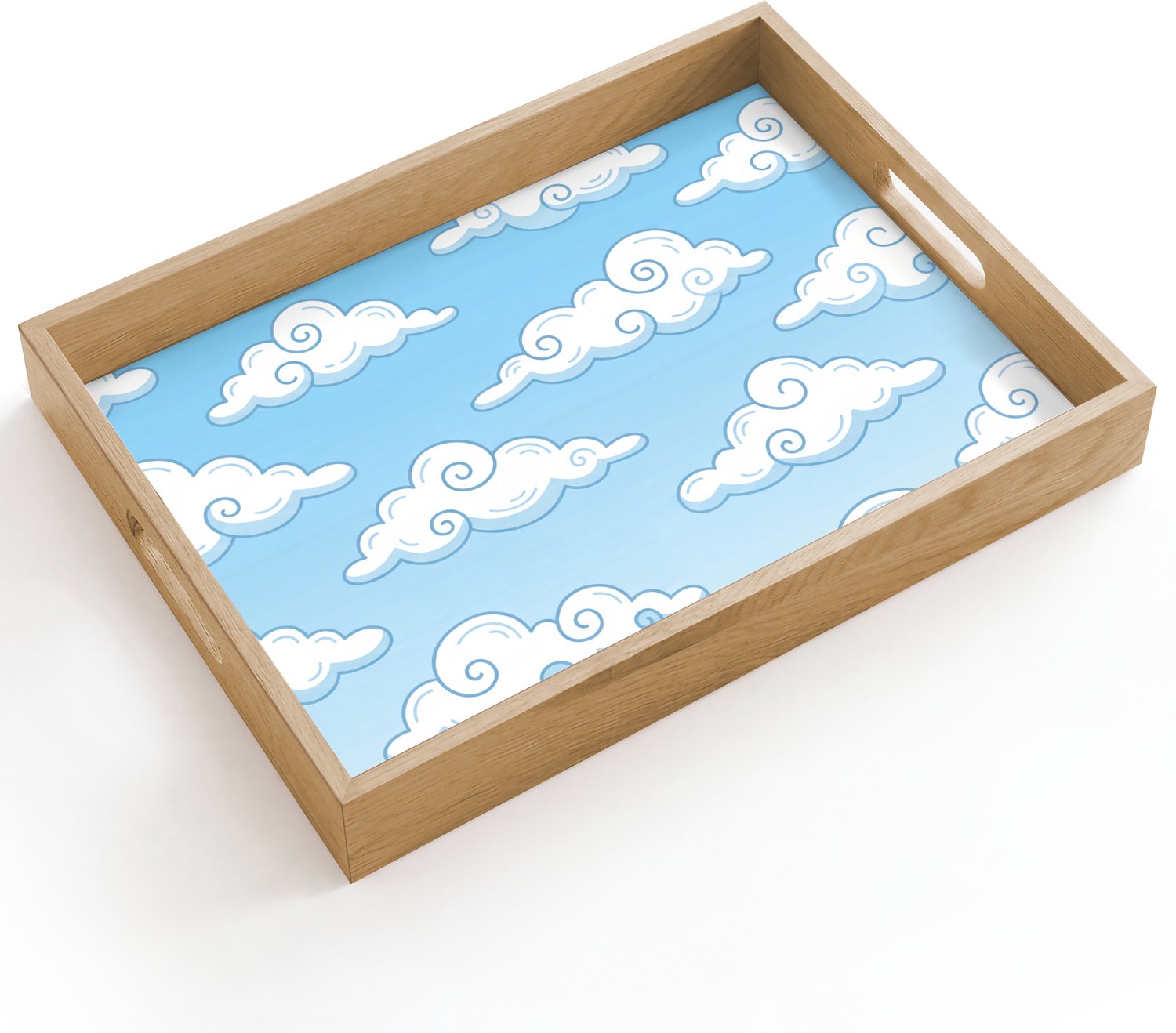 Dienblad hout 40x30 cm - Schootdienblad - Wolk - Lucht - Cartoon - Blauw - Wit - Borrelplank rechthoek - Plateau dienbladen