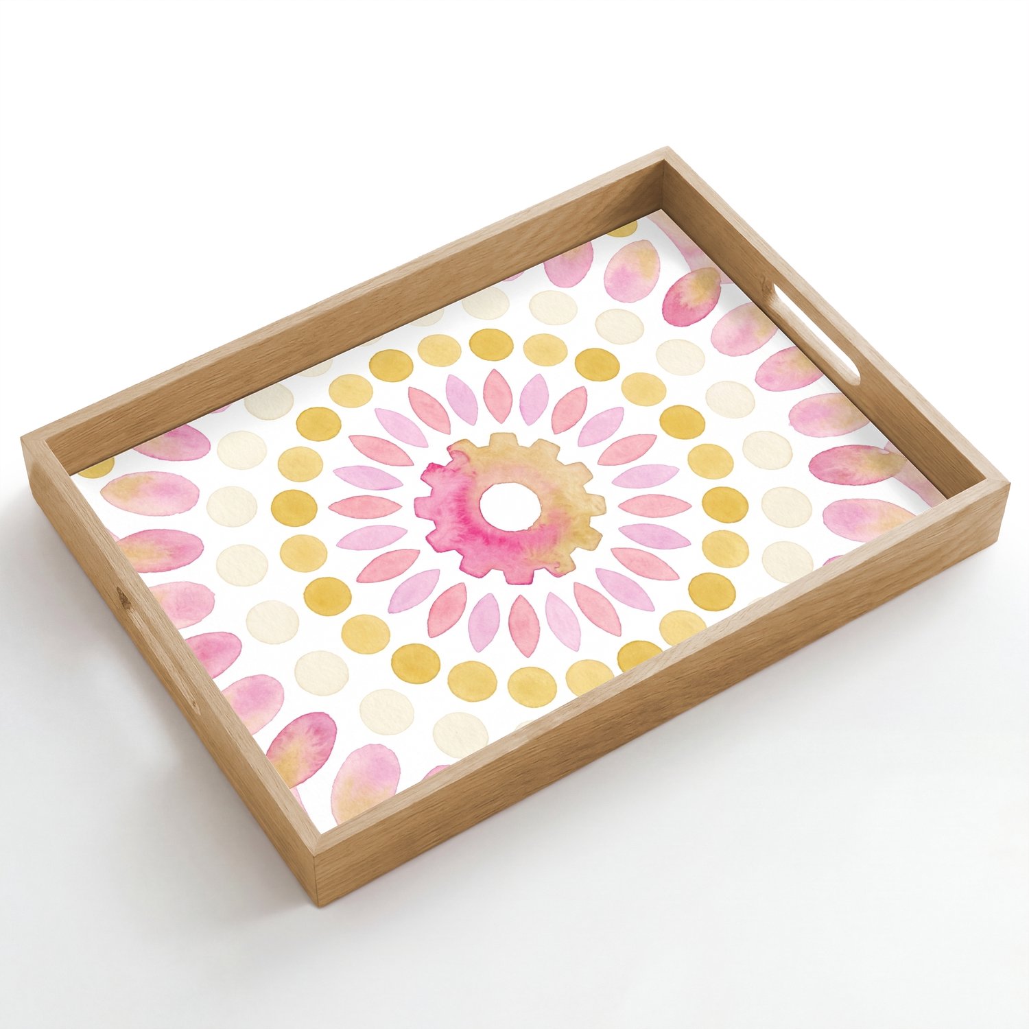 Dienblad hout 50x35 cm - Schootdienblad - Abstract - Mandala - Kunst - Modern - Roze - Borrelplank rechthoek - Plateau dienbladen