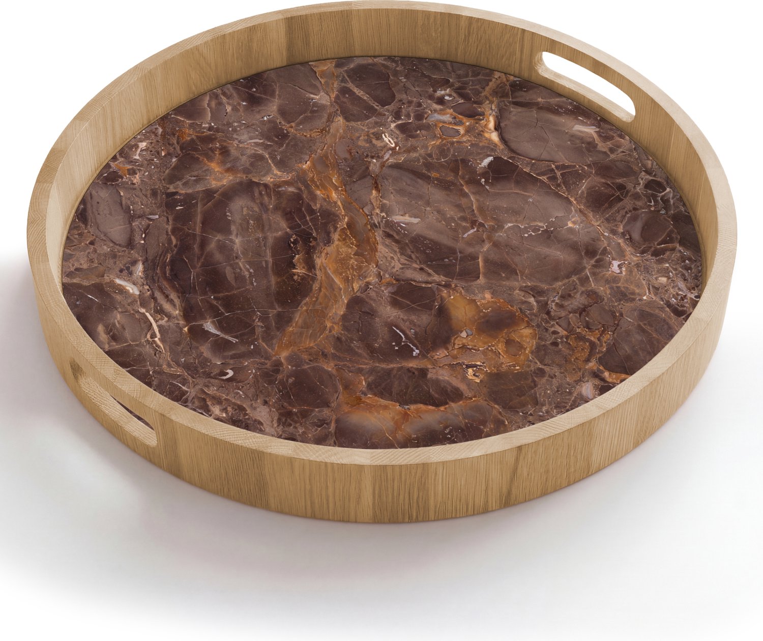 Dienblad rond 50x50 cm - Schootdienblad hout - Marmer - Patroon - Natuur - Bruin - Goud - Borrelplank rechthoek - Plateau houten dienbladen