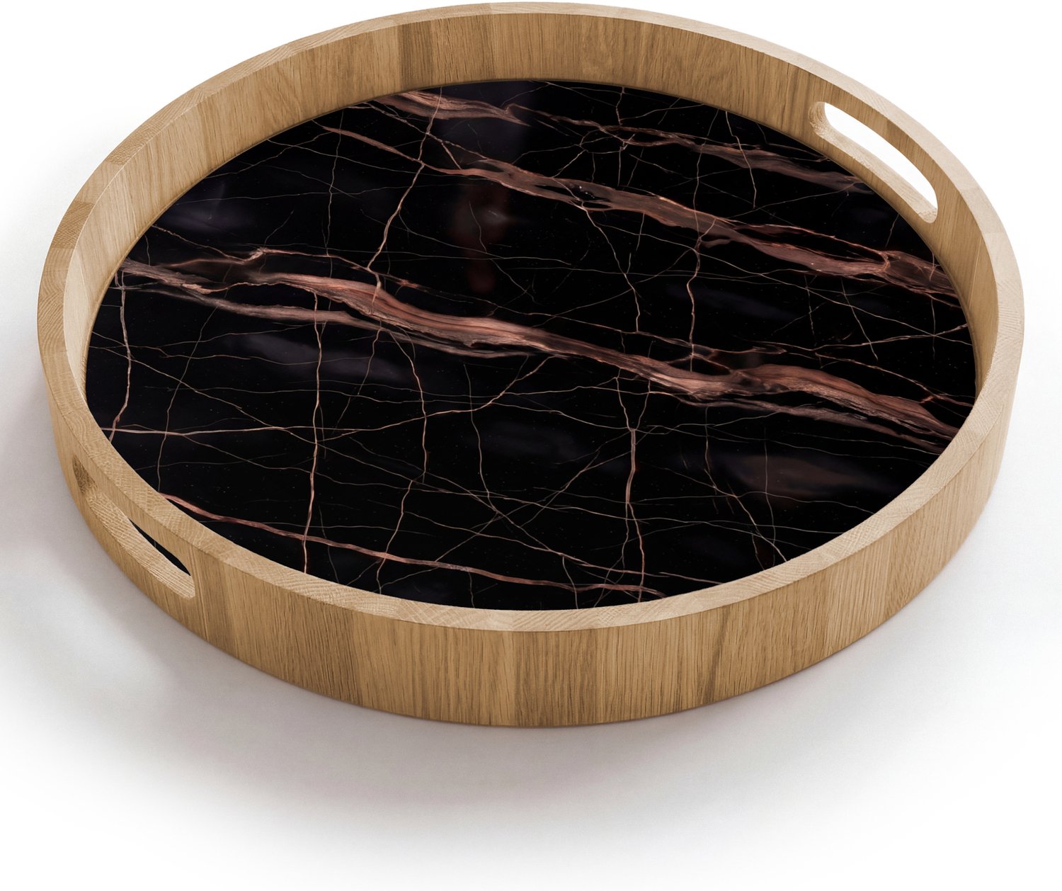 Dienblad rond 40x40 cm - Schootdienblad hout - Marmer - Goud - Patroon - Luxe - Zwart - Borrelplank rechthoek - Plateau houten dienbladen