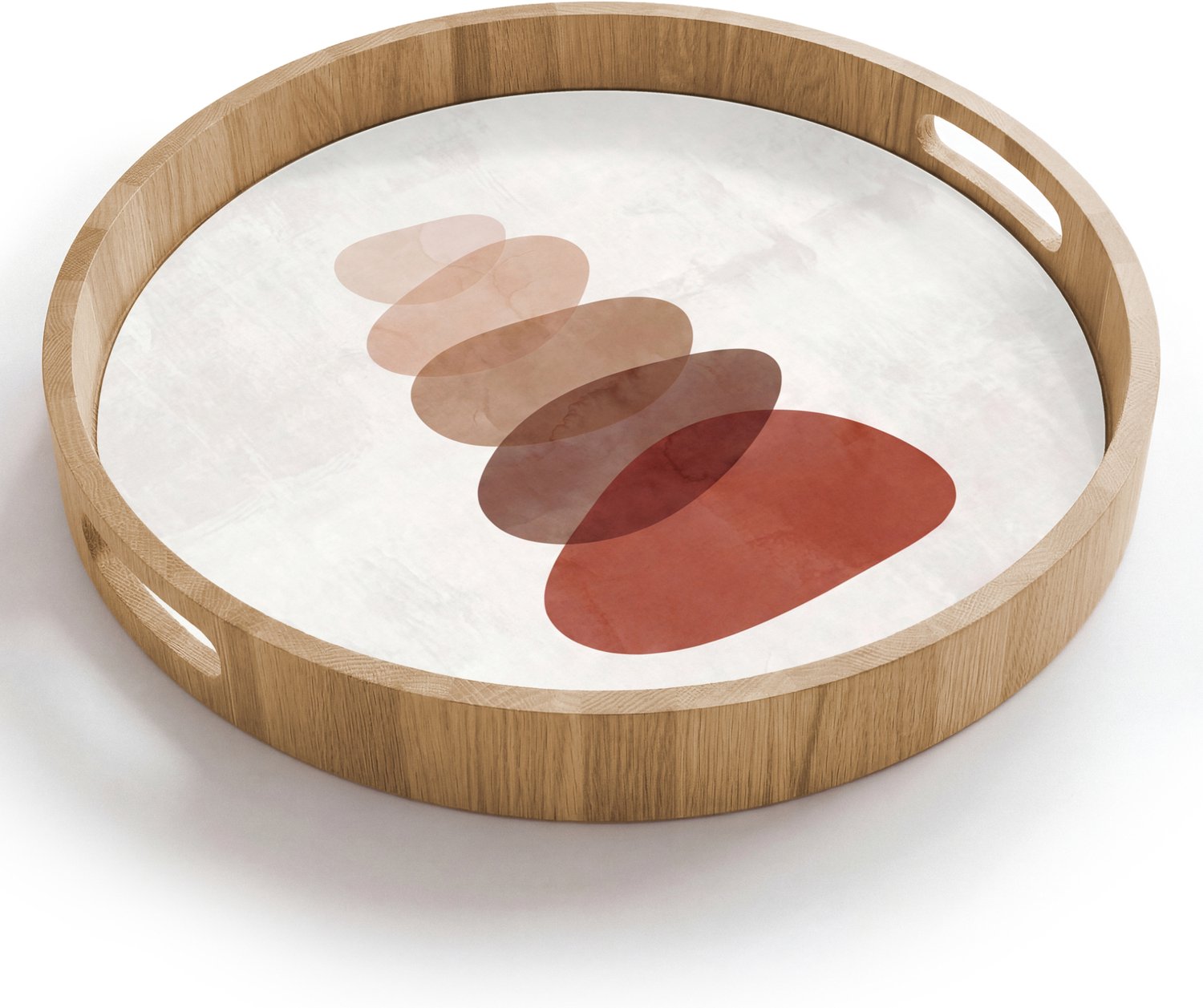 Dienblad rond 40x40 cm - Schootdienblad hout - Abstractie - Gestapeld - Balans - Modern - Aardetinten - Borrelplank rechthoek - Plateau houten dienbladen