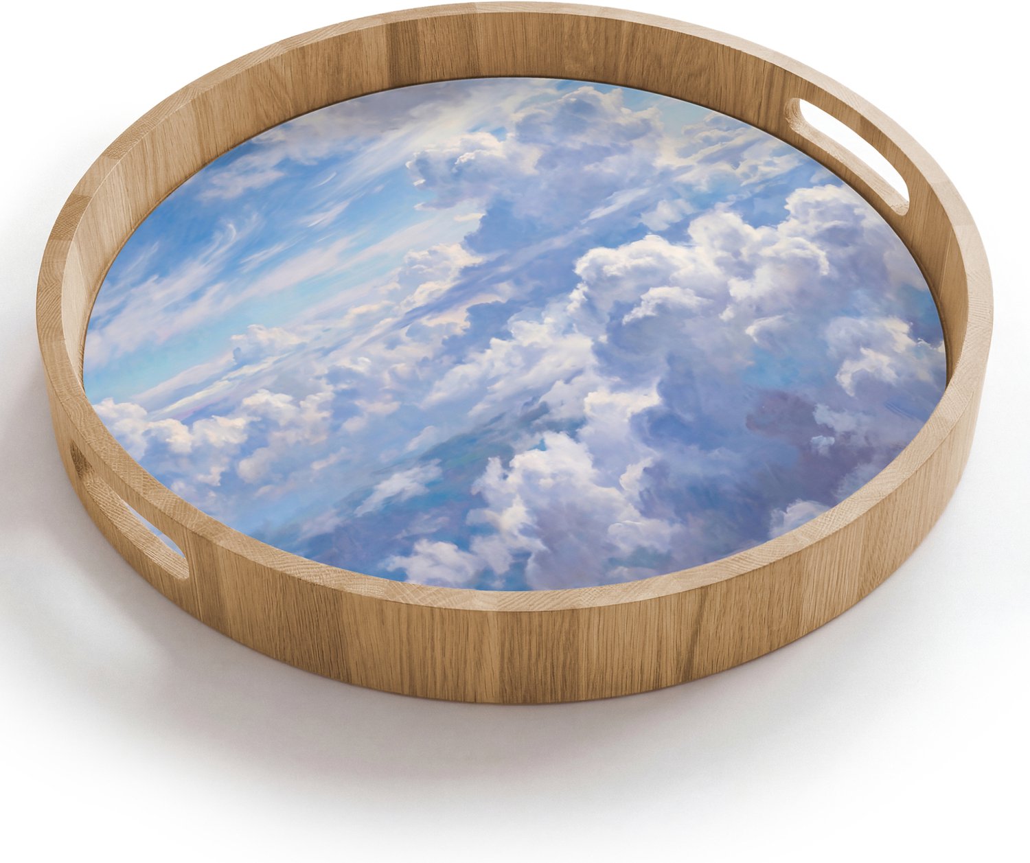 Dienblad rond 40x40 cm - Schootdienblad hout - Wolken - Lucht - Natuur - Abstract - Blauw - Borrelplank rechthoek - Plateau houten dienbladen
