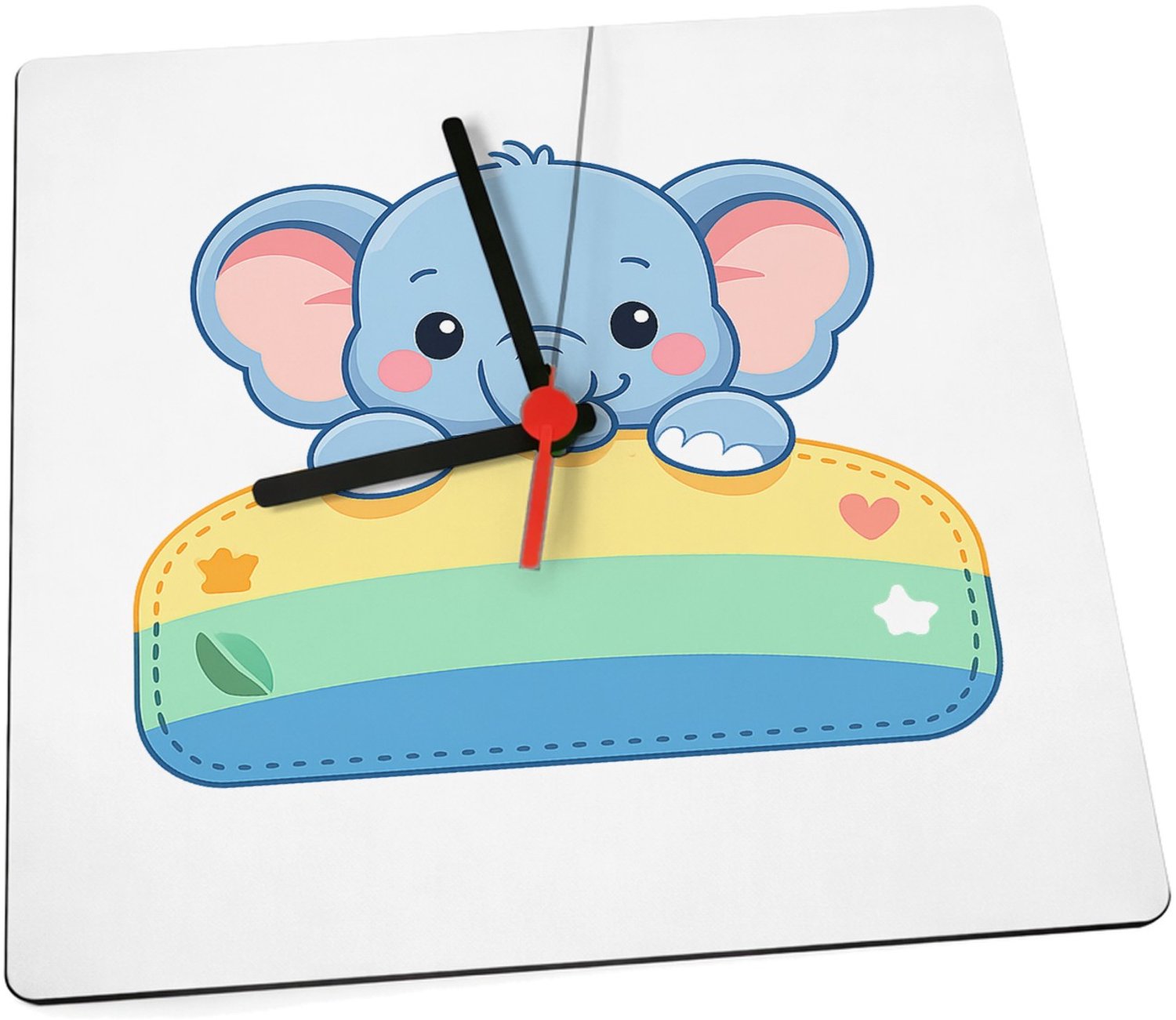 Mr Cadeautjes Klok 19 x 19 - design Een vrolijke dier-mascotte die half uit een naamplaatje stee | cadeau Wit