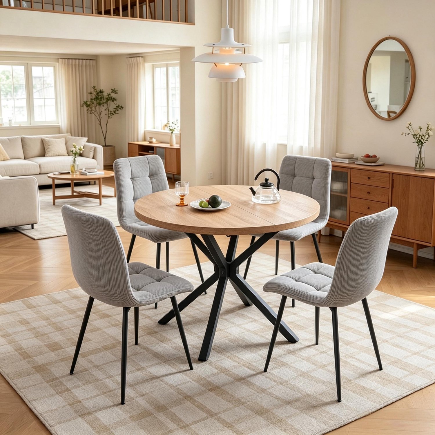OKWISH Eetkamerstoelen 43 x 44 x 89,5 cm - Set van 4 met Zachte Zitting en Hoge Rugleuning - Eetkamer en Keuken - Ribstof en Metaal - Grijs