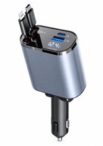 Leba 120W Autolader USB C - Autolader USB C & Lightning - Veilig en Compact - Auto snellader - 12-24V - Sigaretten Aansteker Adapter - 80CM uittrekbare kabels