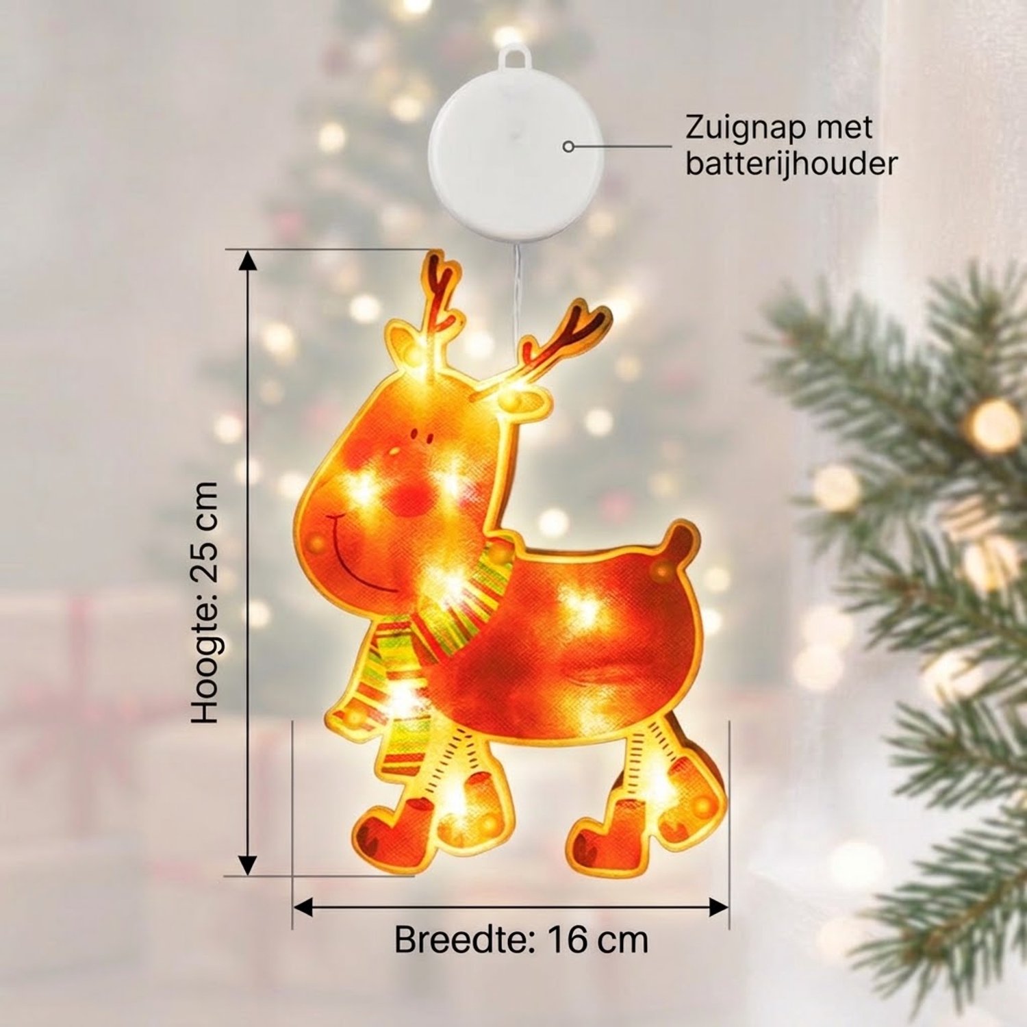 LED Kerst Raamverlichting (Set van 6) – Kerstfiguren met Warm Wit Licht, Kerst Raamdecoratie met Zuignap, Kerstman, Sneeuwman, Rendier en Kerstdecoratie voor Raam op Batterijen – foto 4