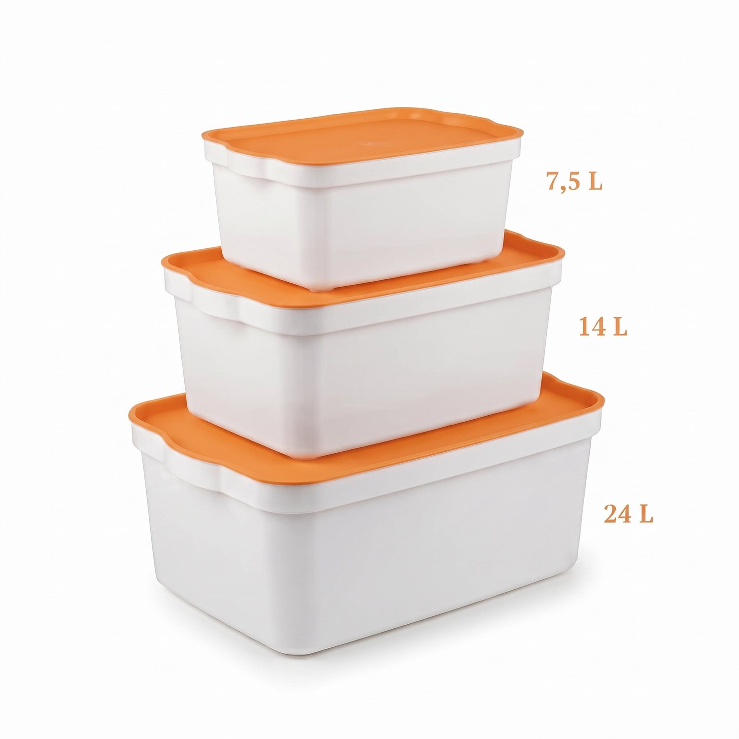 INDECOR Opbergboxen met Deksel Set van 3 – 7,5L, 14L en 24L – Kunststof Opbergdozen met Oranje Deksel – Opbergbox voor Kleding, Sokken en Accessoires