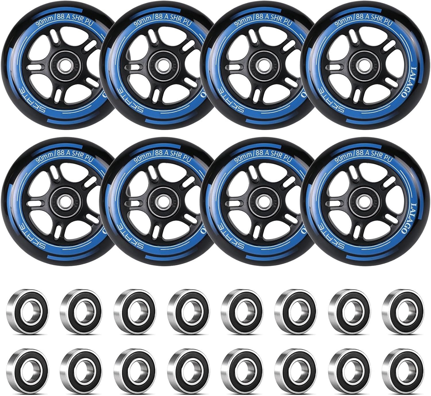 Set van 8 inline skate wielen 90 mm voor K2 Hudora Gonex en Apollo Hoge kwaliteit duurzaam en soepel rijden