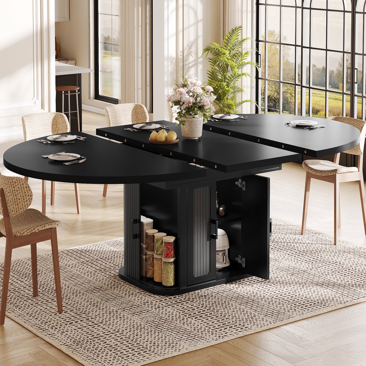 STILVORA Eettafel - Uitschuifbaar Met Verborgen Opbergruimte - Voor 2 Tot 6 Personen - MDF En Metaal - 118 Tot 158 x 118 x 76 cm - Zwart