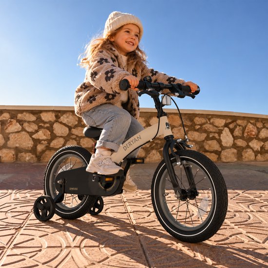 Deryan Luxe Kinderfiets 14 inch - 3 in 1 - Loopfiets - Sand — afbeelding 3