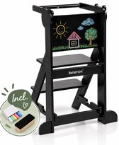 Bellettini® Inklapbare Leertoren Inclusief Krijtbord en Krijtjes - Kindertrapje voor Keukenhulp - Zwart