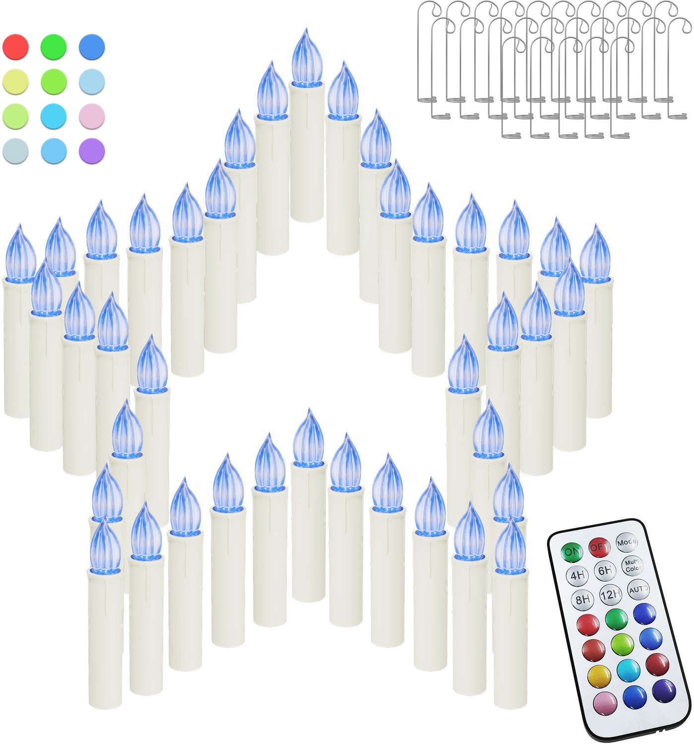 NAIZY LED Kaarsen 50 Stuks - RGB Kleurwisselend - Kerstboomkaarsen met Clip - Timer & Afstandsbediening - IP44 - Zonder Batterijen - NAIZY Multicolour licht