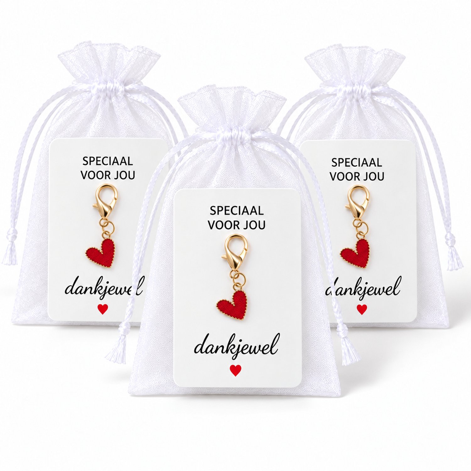 Bedankt Cadeautje 15 Stuks - Hart Sleutelhanger met Kaartje & Zakje - Bedankjes Juf, Collega & Bruiloft - Kasey