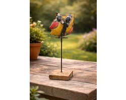 Lin Wonen - Woondecoratie - Uil - Gerecycled IJzer - Houten Standaard - Handgemaakt - Indonesie