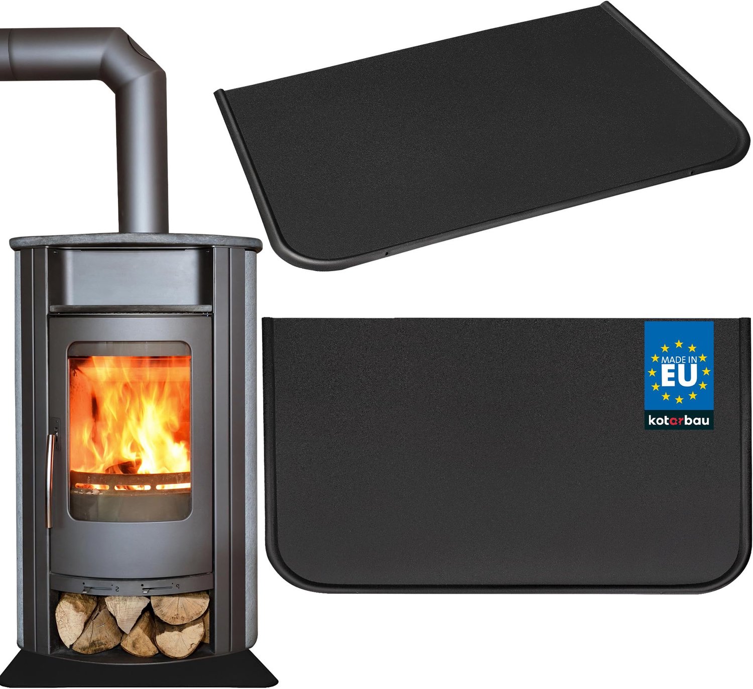 KOTARBAU® Kachel Vloerplaat 60x40 cm - Vloerplaat voor Open Haard Brandwerende Open Haard Mat - Brandvertragend Haardpad - Gepoedercoat Staal - Zwart