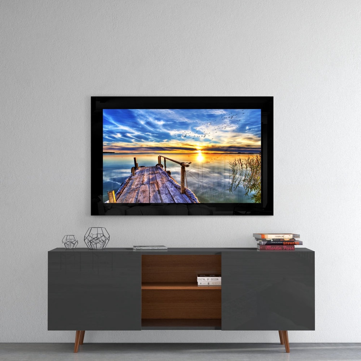 Glasschilderij – Zonsondergang bij de Steiger – Moderne Kunstdecoratie
