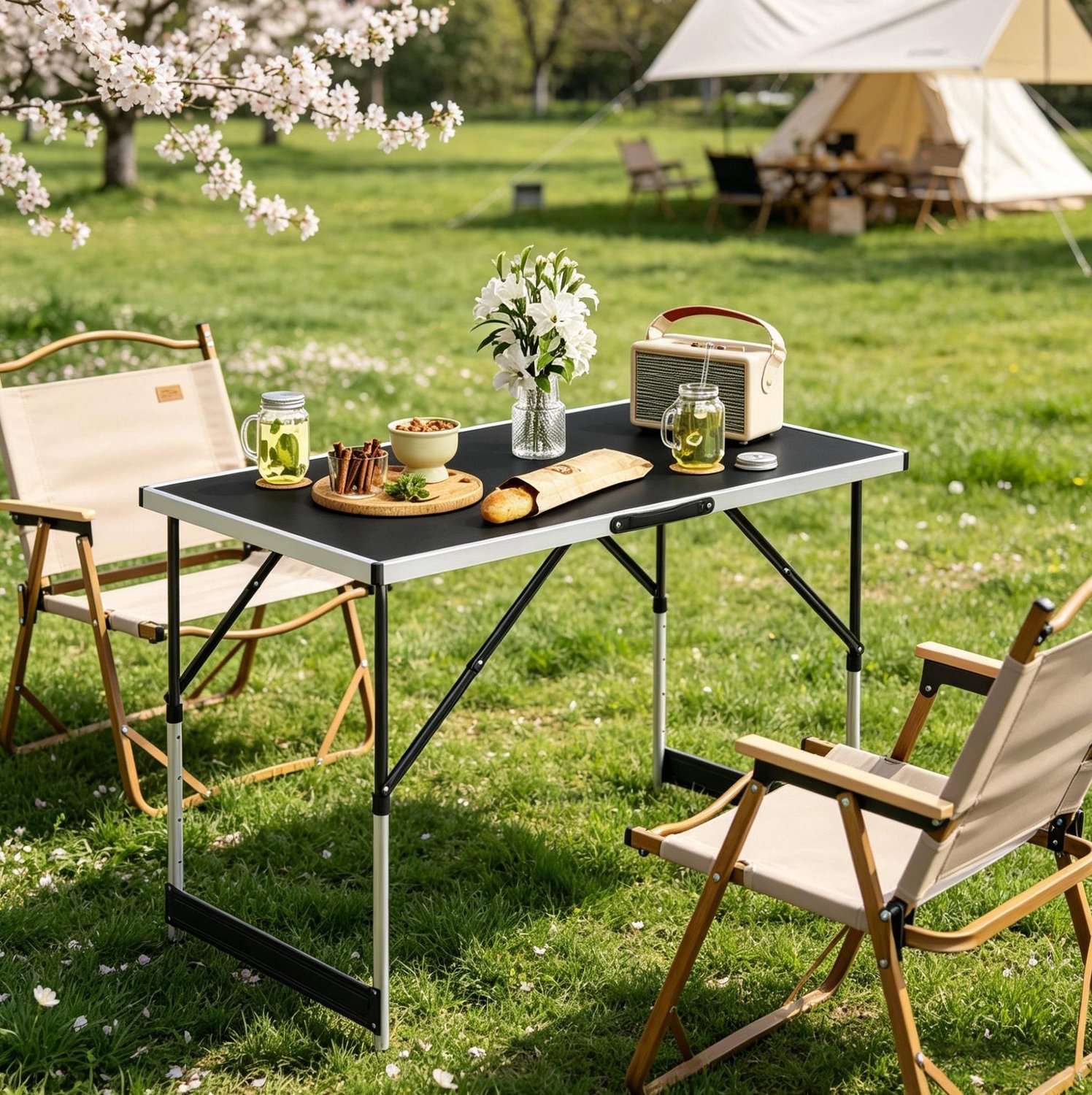 CHICFURN Tuintafel - In hoogte verstelbaar - Opklapbaar - Zwart