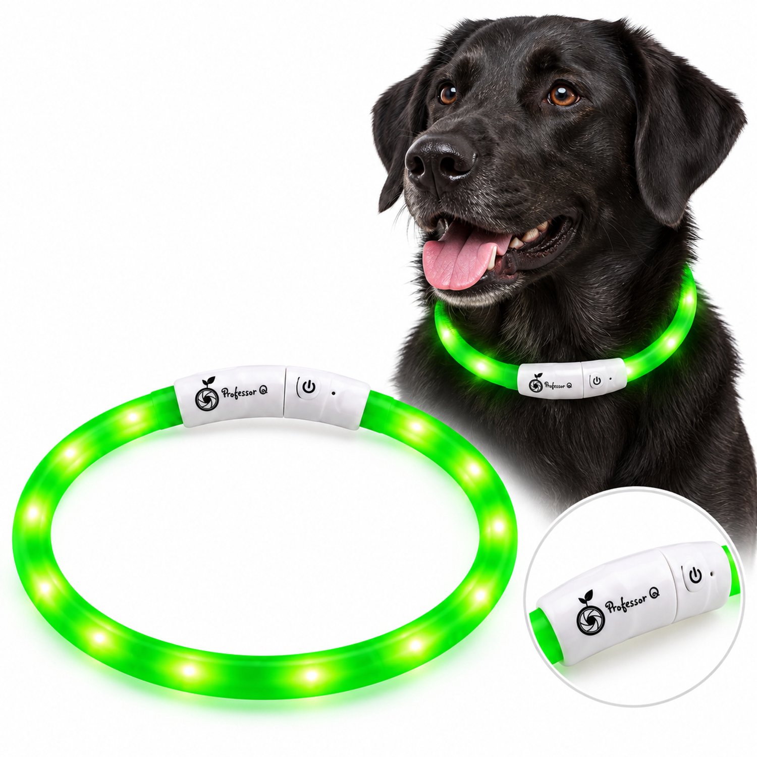 Professor Q LED Hondenhalsband - Lichtgevende Halsband - Groen XL 71 cm - USB Oplaadbaar - Op Maat te Knippen - 3 Lichtstanden
