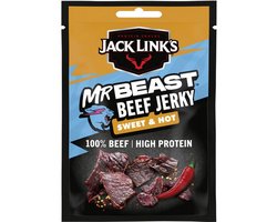 Jack Link's Sweet & Hot Beef Jerky - High Protein - 100% Beef - Hoog in Eiwitten - Ideale Proteine Snack - voor Tussendoor, Onderweg of voor het Sporten - 12x25g