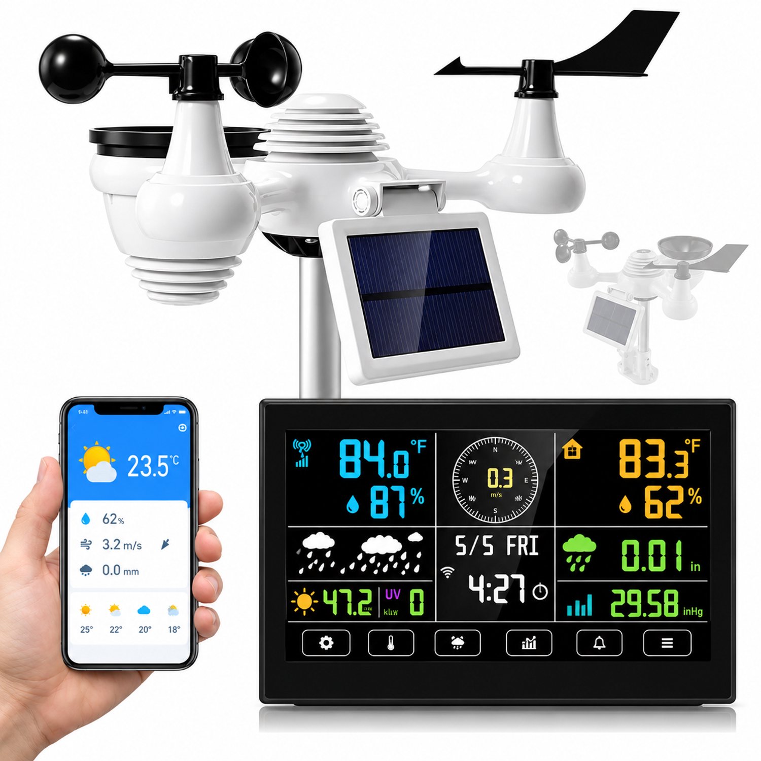Weerstation Draadloos 7-in-1 – WiFi – Zonne-energie – 150 m Bereik – 7,5 Inch Display – IPX6 Do you like this personality?