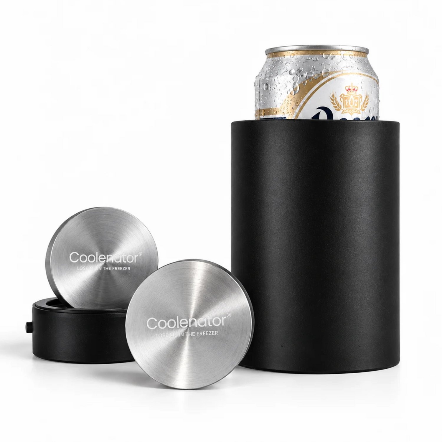 Coolenator Bier Cadeauset – Bierkoeler voor Blikjes + Extra Vriesbullet – Zonder ijs – Cadeau voor Bierliefhebber – Zwart