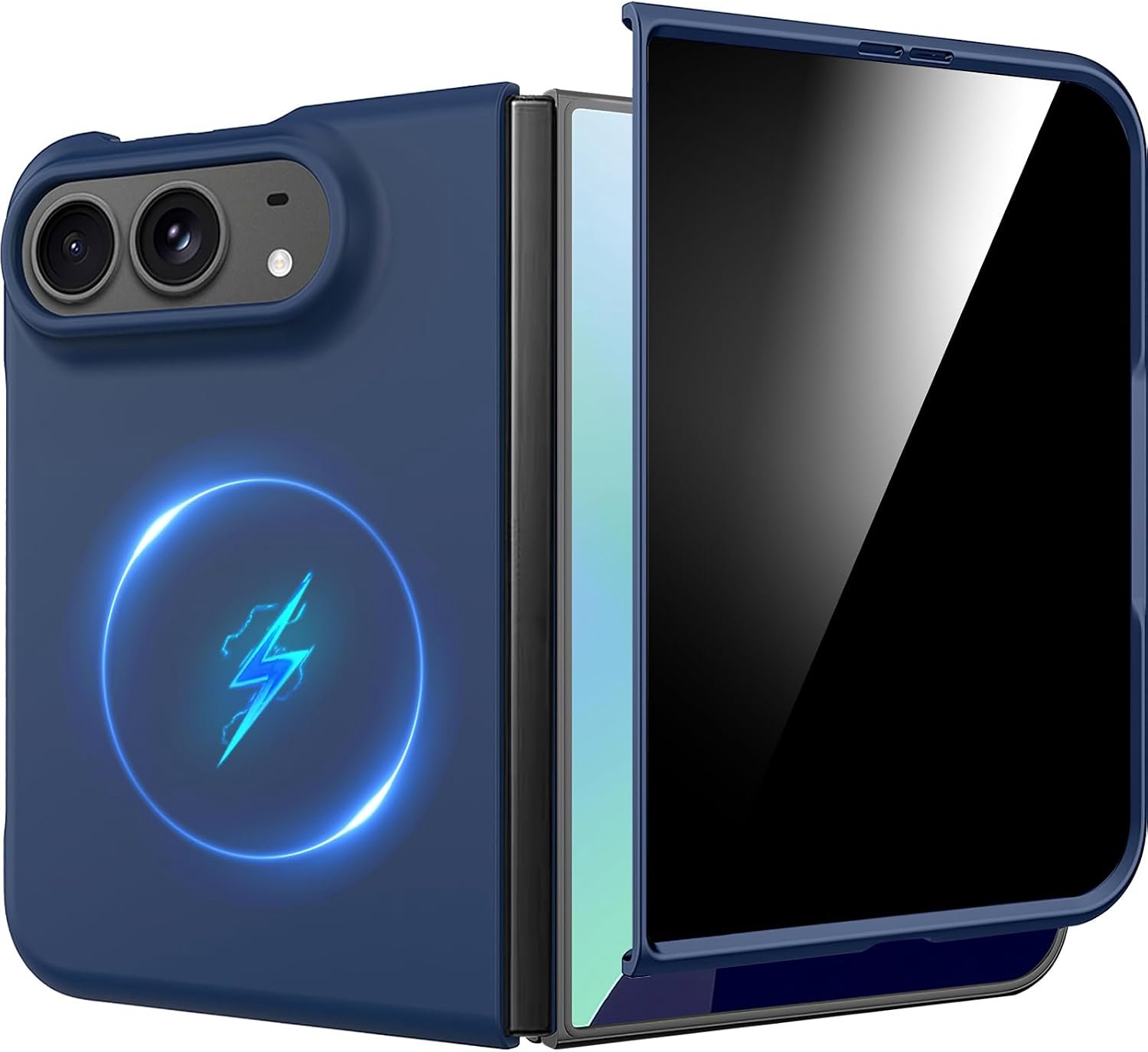 Zandarix Hoesje Geschikt voor Apple iPhone Duo - Ingebouwde Privacy Screenprotector - Geschikt voor Mag - Krasbestendig - Back Cover Hoesje - Blauw