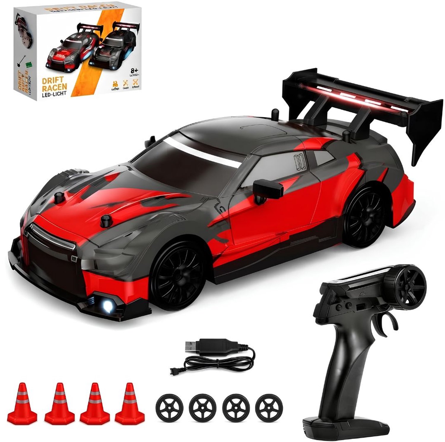 KLS® RC Auto - Bestuurbare Auto - Afstandbestuurbaar Race Drift Car - Rood/Zwart - 21cm x 9cm x 6cm