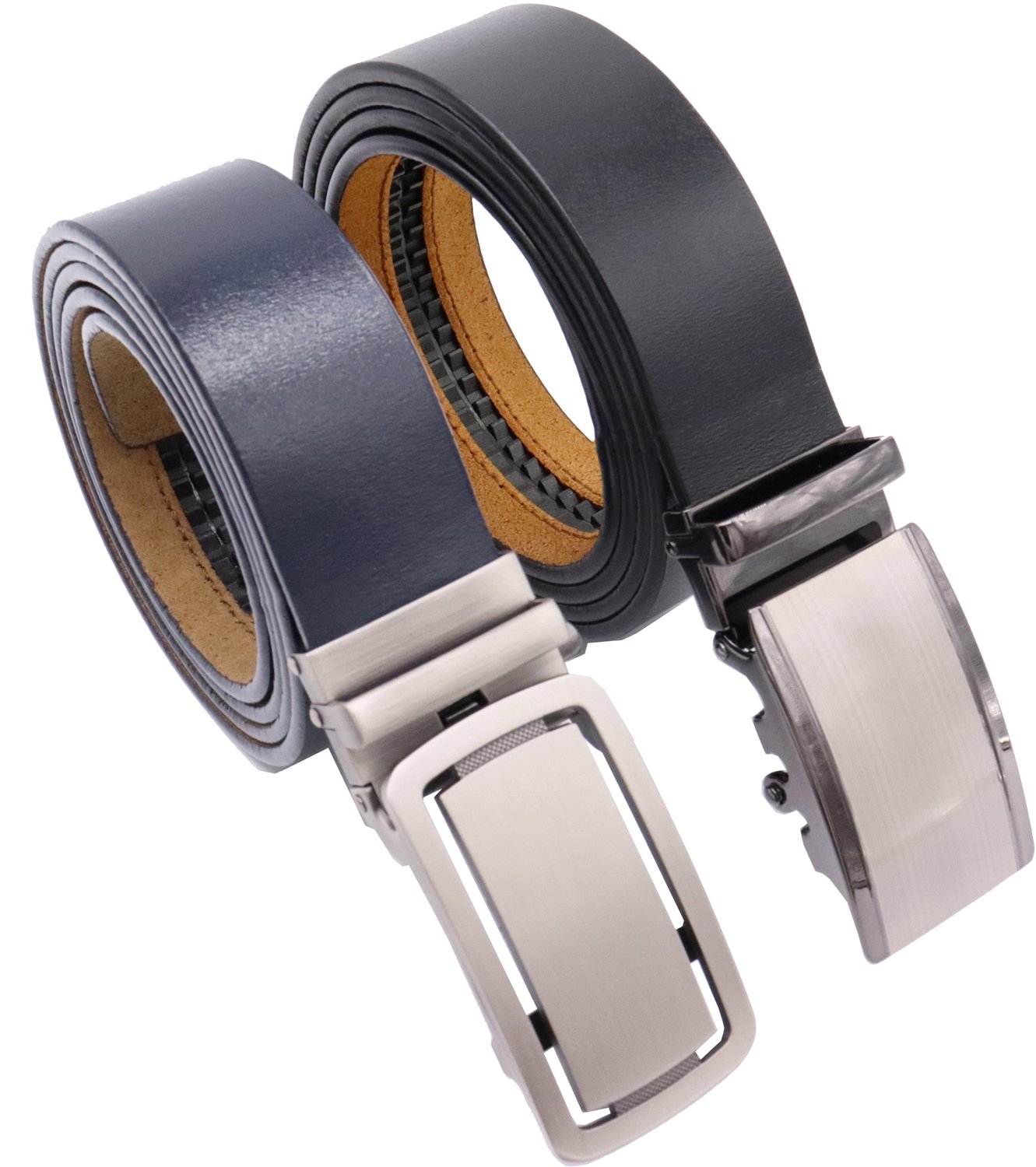 Safekeepers Automatische Heren Riem 2-Pack – 100% Echt Leer – Zwart & Blauw – Met Klikgesp Zonder Gaatjes – 3,5 cm Breed - Traploos Verstelbaar
