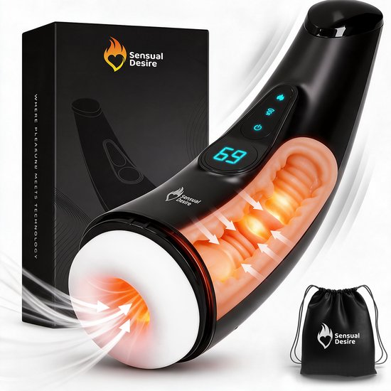 Sensual Desire® Pro Intense – Pocket Pussy – Masturbator voor Man Automatisch – Blowjob Simulator – 18 Standen – Krachtige Zuigkracht & Verwarmend Effect